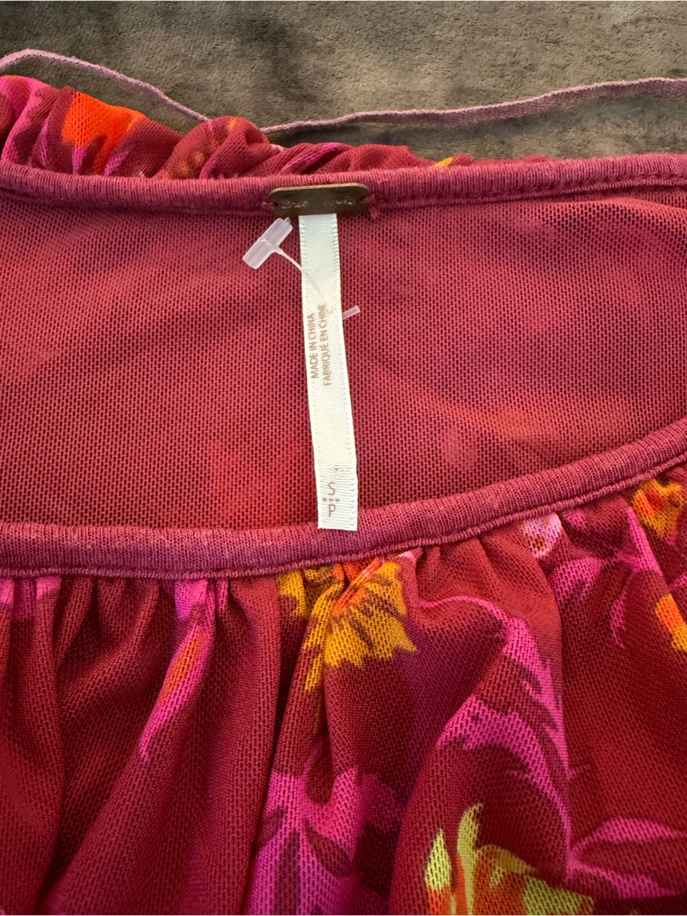 Free People Burgundy Floral Peasant Blouse - Picture 3 of 4